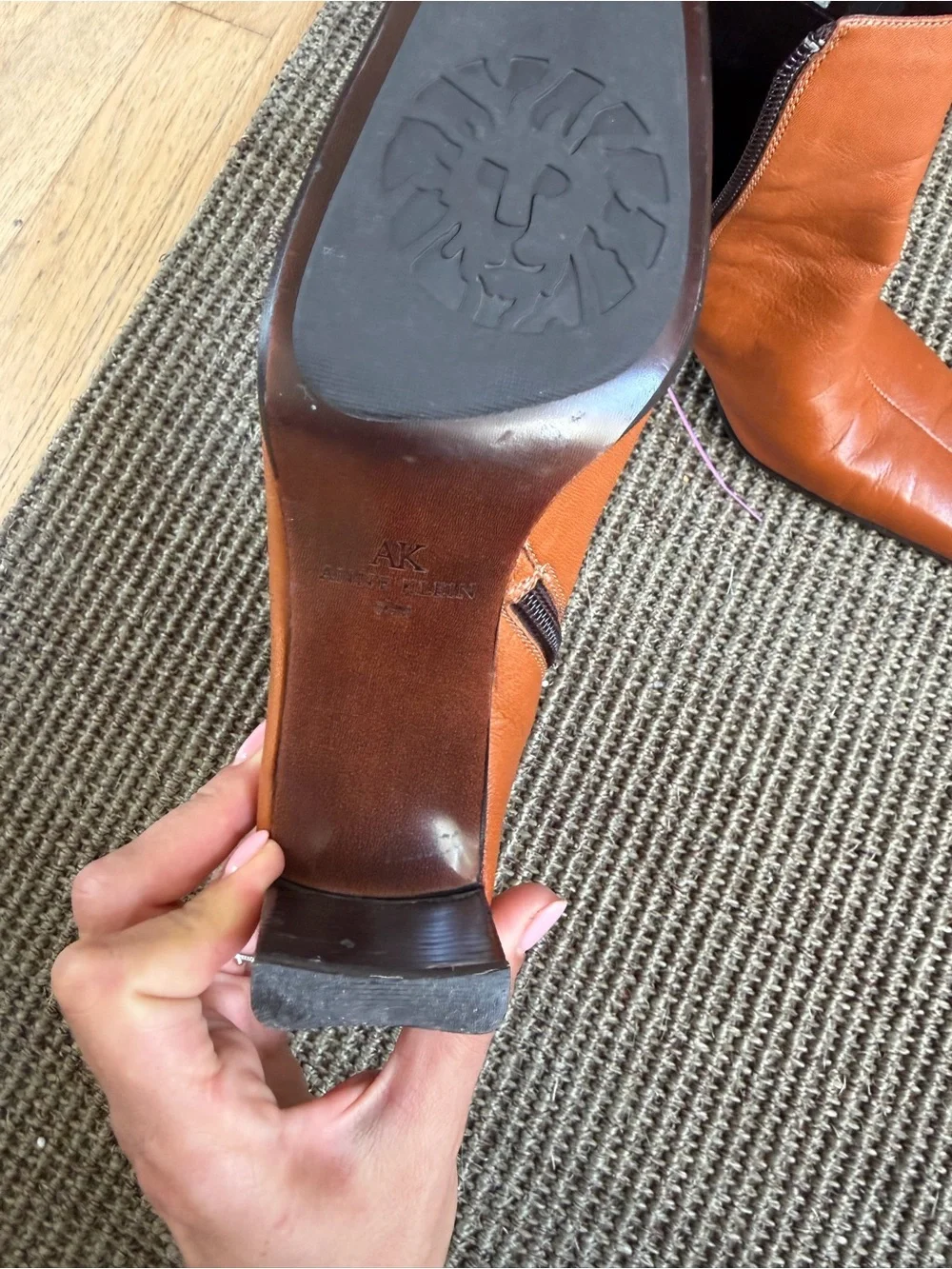 Anne Klein Cognac Leather Square-Toe Ankle Boots